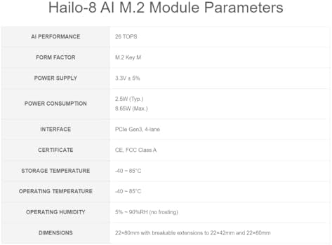 Hailo-8 M.2 AI Accelerator - 26TOPS AI Processing Module for Raspberry Pi 5 with PCIe to M.2 Adapter - High Performance