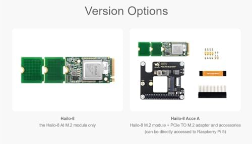 Hailo-8 M.2 AI Accelerator - 26TOPS AI Processing Module for Raspberry Pi 5 with PCIe to M.2 Adapter - High Performance