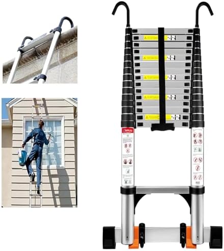 16.5 FT A Frame Telescoping Ladder - Heavy Duty 330 lbs Capacity - Adjustable Multi-Purpose Collapsible Design for Home