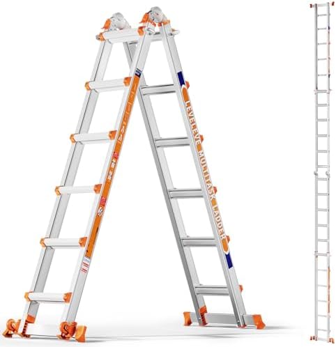 Multi Position 5 Step A Frame Ladder with Stabilizer Bar & Wheels - 330 lbs Load Capacity - Ideal for Home, Indoor & Out