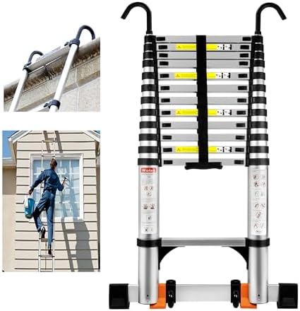 16.5 FT A Frame Telescoping Ladder - Heavy Duty 330 lbs Capacity - Adjustable Multi-Purpose Collapsible Design for Home