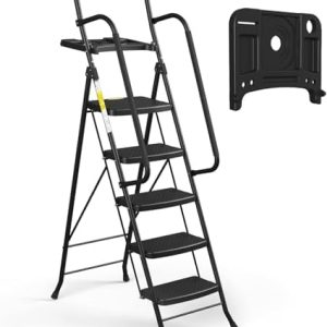 HBTower Step Ladder - Sturdy Steel Folding Step Stool with Anti-Slip Pedal for Enhanced Safety - Lightweight Portable De