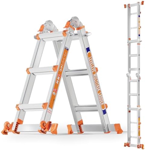 Multi Position 5 Step A Frame Ladder with Stabilizer Bar & Wheels - 330 lbs Load Capacity - Ideal for Home, Indoor & Out