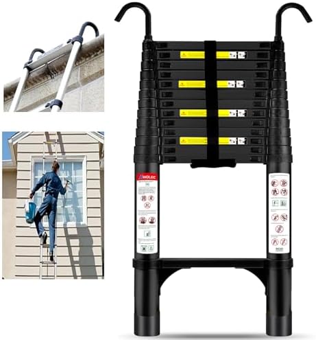 16.5 FT A Frame Telescoping Ladder - Heavy Duty 330 lbs Capacity - Adjustable Multi-Purpose Collapsible Design for Home
