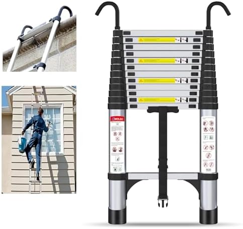 16.5 FT A Frame Telescoping Ladder - Heavy Duty 330 lbs Capacity - Adjustable Multi-Purpose Collapsible Design for Home