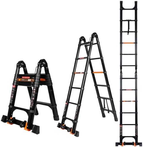 16.5 FT A Frame Telescoping Ladder - Heavy Duty 330 lbs Capacity - Adjustable Multi-Purpose Collapsible Design for Home