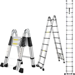 16.5 FT A Frame Telescoping Ladder - Heavy Duty 330 lbs Capacity - Adjustable Multi-Purpose Collapsible Design for Home