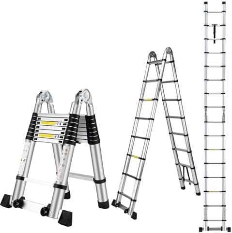 16.5 FT A Frame Telescoping Ladder - Heavy Duty 330 lbs Capacity - Adjustable Multi-Purpose Collapsible Design for Home