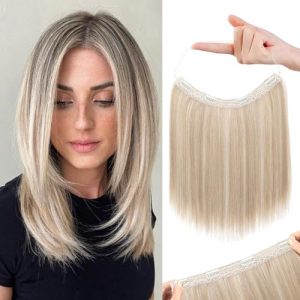 REECHO Invisible Wire Hair Extensions 12" | Soft Lace Weft | Secret Hairpiece for Women | Honey Blonde Highlights | Ultr
