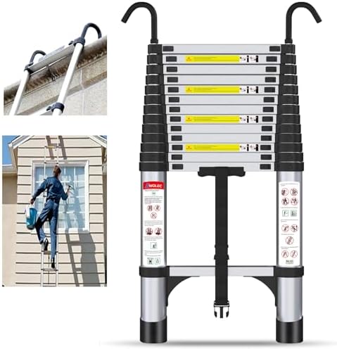 16.5 FT A Frame Telescoping Ladder - Heavy Duty 330 lbs Capacity - Adjustable Multi-Purpose Collapsible Design for Home