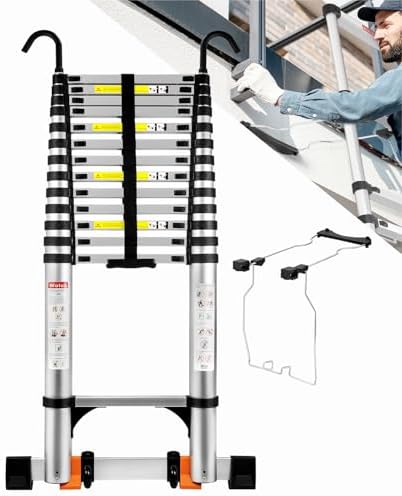 16.5 FT A Frame Telescoping Ladder - Heavy Duty 330 lbs Capacity - Adjustable Multi-Purpose Collapsible Design for Home