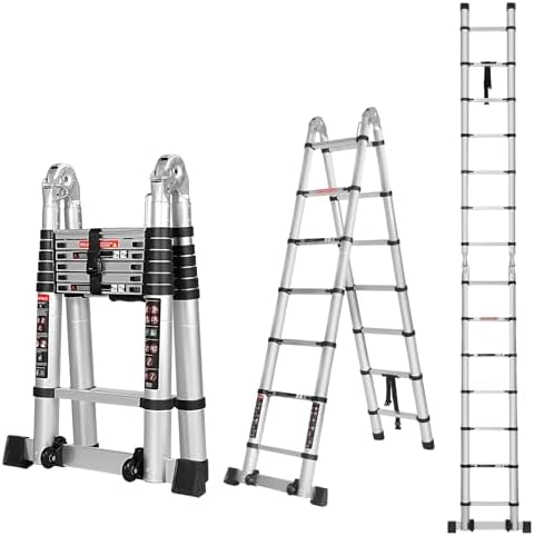 16.5 FT A Frame Telescoping Ladder - Heavy Duty 330 lbs Capacity - Adjustable Multi-Purpose Collapsible Design for Home