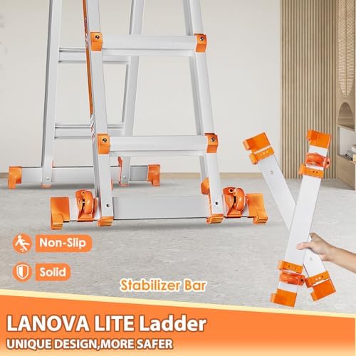 Multi Position 5 Step A Frame Ladder with Stabilizer Bar & Wheels - 330 lbs Load Capacity - Ideal for Home, Indoor & Out