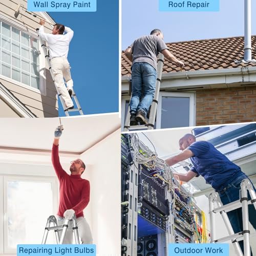 16.5 FT A Frame Telescoping Ladder - Heavy Duty 330 lbs Capacity - Adjustable Multi-Purpose Collapsible Design for Home