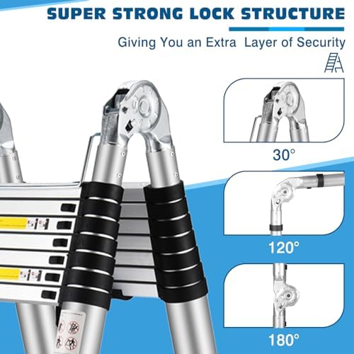16.5 FT A Frame Telescoping Ladder - Heavy Duty 330 lbs Capacity - Adjustable Multi-Purpose Collapsible Design for Home
